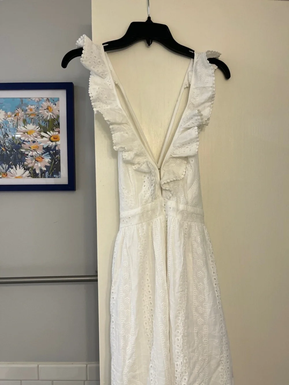 Lulus Sicilian Sun White Eyelet Embroidered Ruffled Lace-Up Midi Dress NWT Sz M - Picture 4 of 13